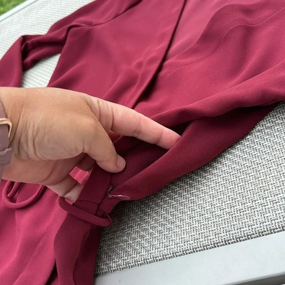 J Crew Burgundy Faux Wrap Top with side zipper vneck size 0 - Picture 8 of 14